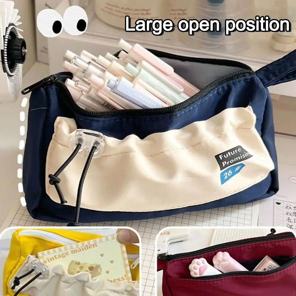 New Large Capacity Pencil Case Multi-layer Canvas Pen Bag with Handle Stationery Storage Pouch