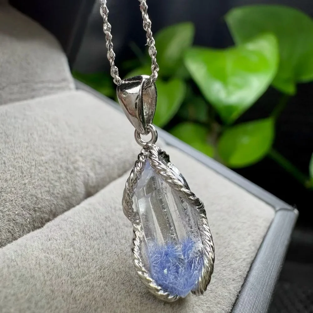 1PCS Natural Dumortierite Crystal Yoga Pendant for Reiki Healing Female Stress Relief Jewelry S925 Stretch Gift
