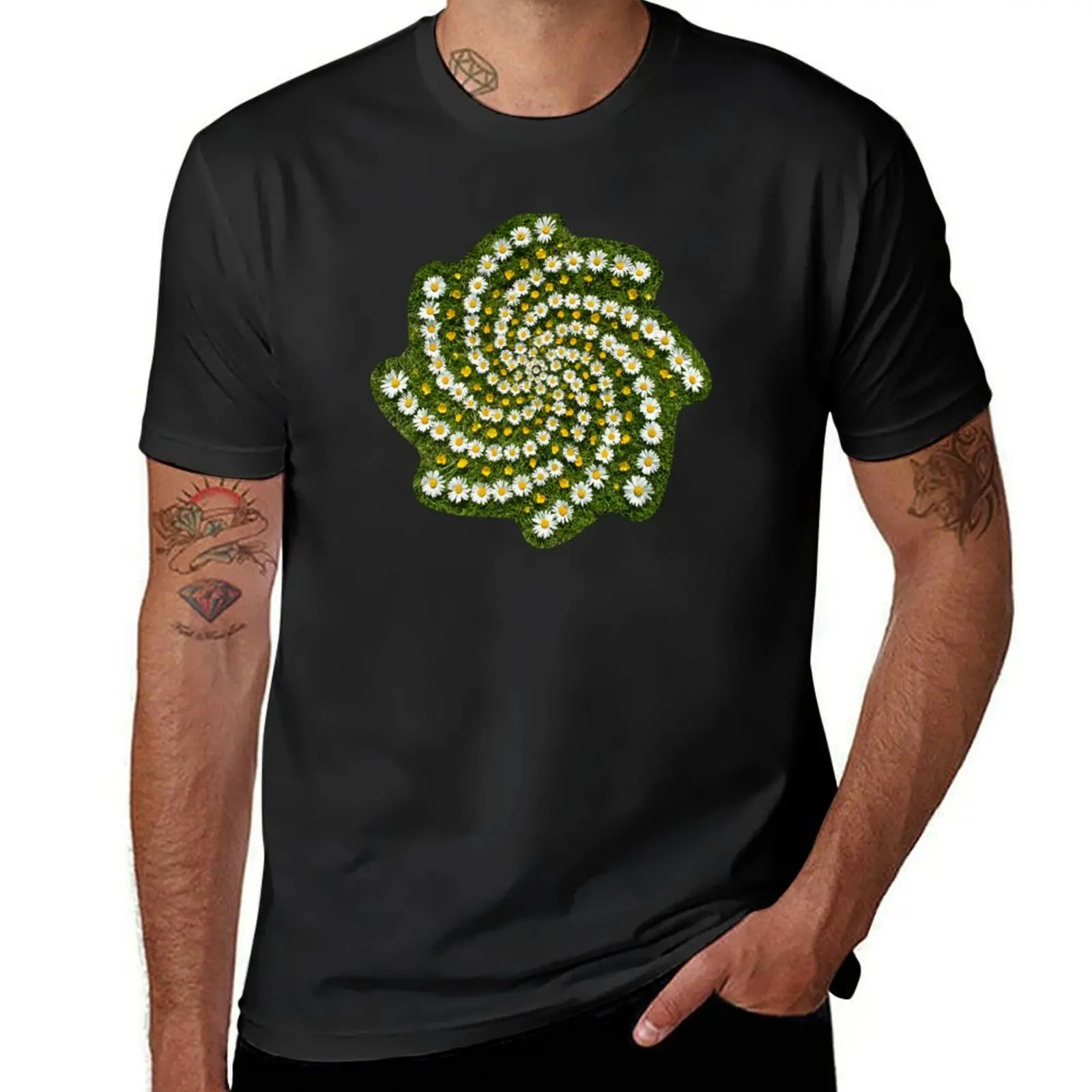 Cosmic Abundance - Springtime Daisy and Buttercup Mandala T-Shirt plus sizes quick drying sublime t shirts for men cotton