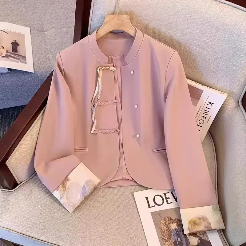 

Pink Jacket New Chinese Style Women's Blazer 2024 Popular Spring Autumn High-End feeling Beautiful Suit Jacket Top 3D Button