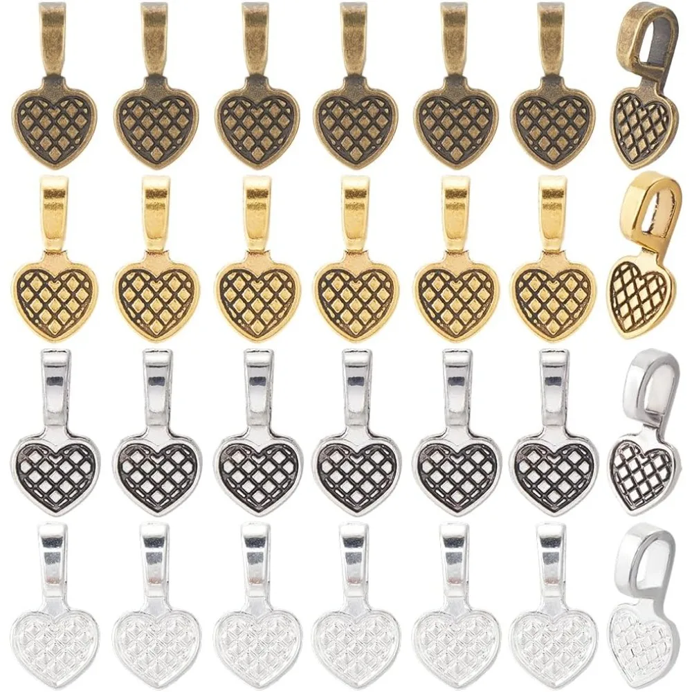 

1 Box 200Pcs Glue on Bail Pendant Bails Bulk Alloy Retro Heart Cabochon Charms Pad Blank Settings Base Jewelry
