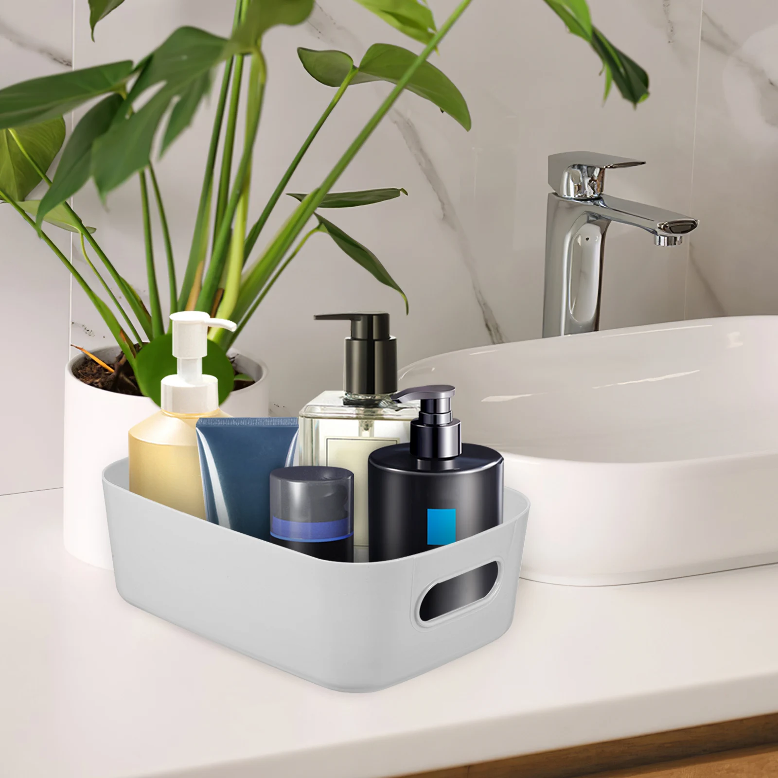 

4pcs Storage Baskets 2 Medium Grey 2 Small Grey Multi Functional Containers Kitchen Bathroom Organizer Easy Maintenance