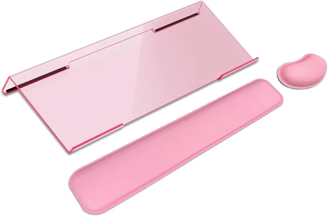 Ergonomic Keyboard Stand & Wrist Rest Set, Pink, for Office Home School, Easy Typing Comfort