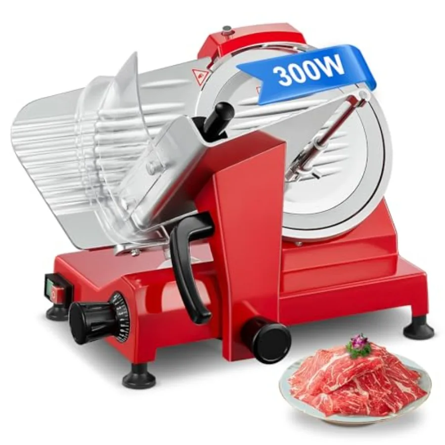 

300W Commercial Electric Meat Slicer with 10 Chromium-plated Steel Blade 350-400RPM Adjustable Thickness for Deli Food Slicing