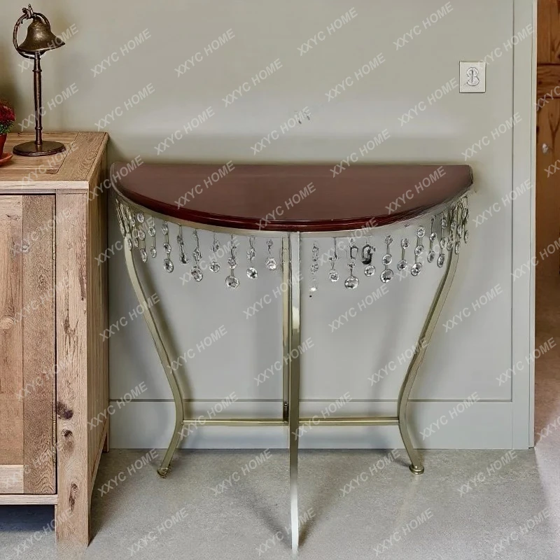 

Retro wrought iron wooden home semicircular side table bedroom dresser living room side table