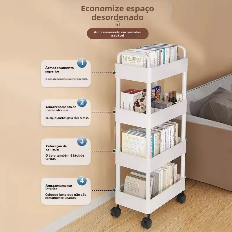 Estante móvel simples ao lado da mesa com rodas, mesa de escritório sob o ra de armazenamento em camadas, carrinho pequ,...