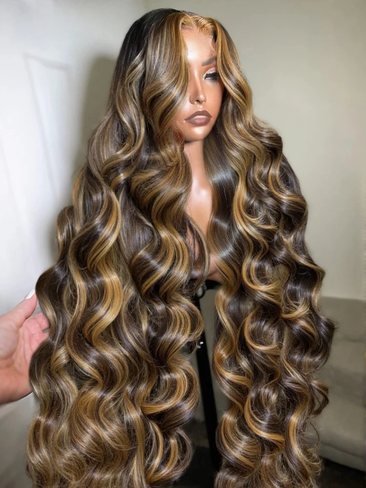

Highlight Ombre Body Wave Lace Frontal Wig Pre Plucked 13x4 HD Lace Wig Heat Resistant Fiber Wig High Quality Daily Wear Cosplay