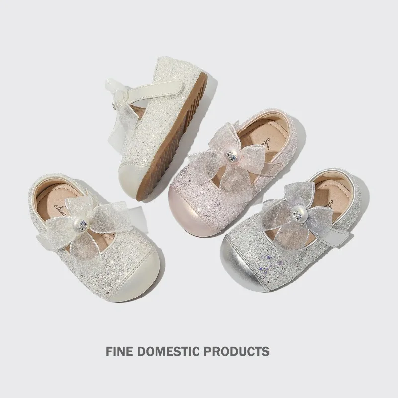 Preschool walking shoe2026 four season new Korean version child soft soled loafer fashiona baby girl bow performa princess shoe