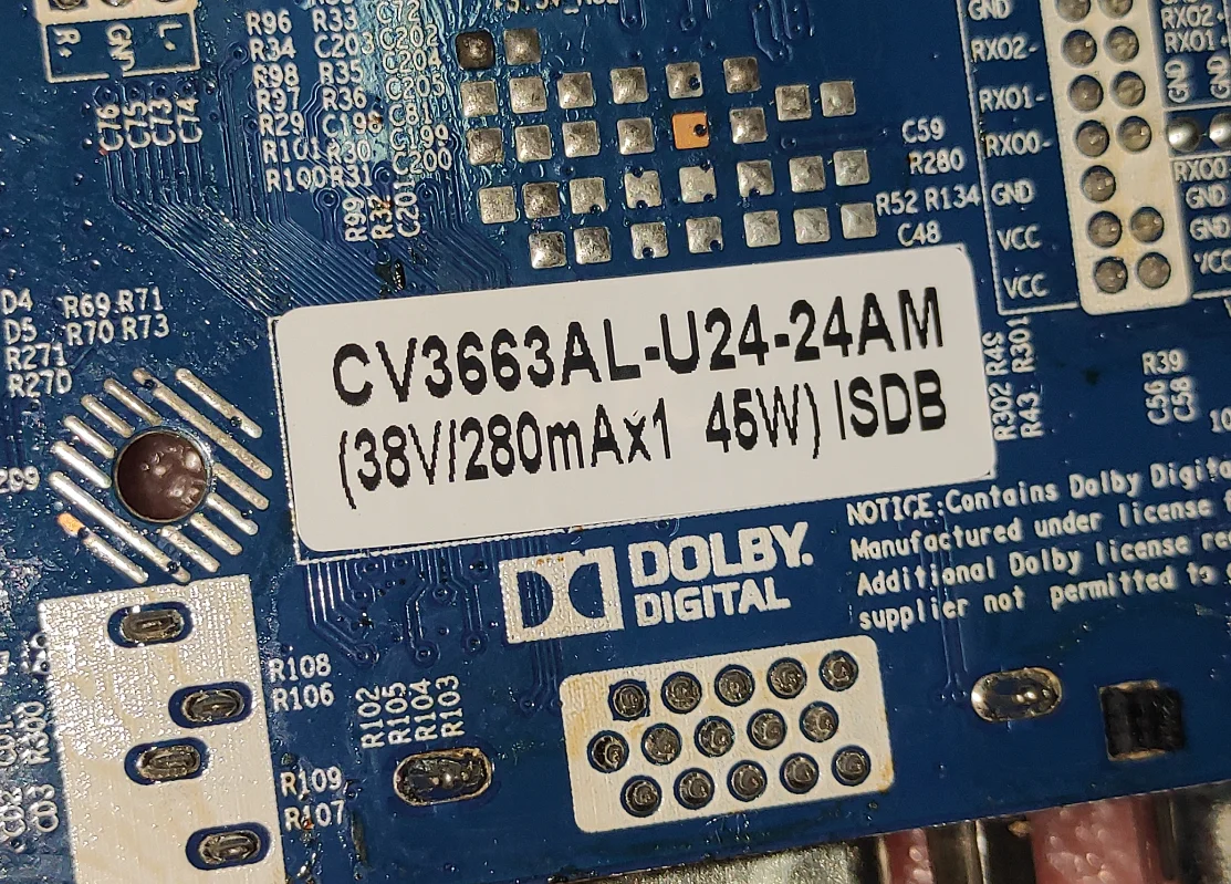 CV3663AL-U24 Scheda madre universale tre in uno Tensione corrente 38 V 240 MA per t-con 1366x768 5 V