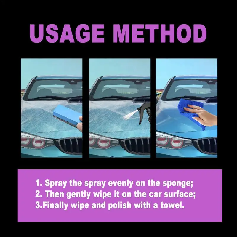 Ceramiczny spray do powlekania samochodu 3 w 1, łagodny spray do powlekania ceramicznego z tkaniną, materiały do konserwacji samochodu, spray do polerowania samochodu
