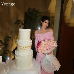 Verngo Pink Crepe Birthday Party Dress Off The Shoulder Mermaid Full Sleeves Eornal Occasion Dress Elegant Prom Gown Customized