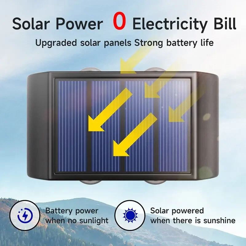 Outdoor Solar Wall Lamp 4 LED Waterproof Up and Down Luminous Yard Street Lighting Balcony Garden Porch Decoration Lights