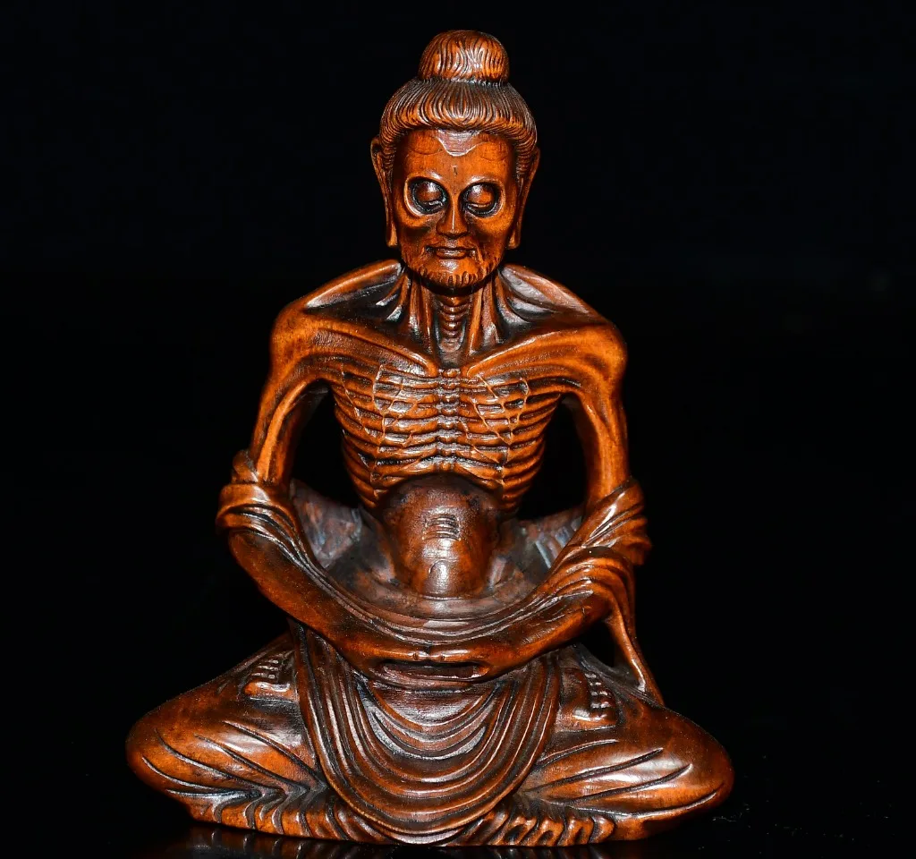 

4"Tibetan Temple Collection Old Boxwood Slim Luohan Sitting Buddha Dharma Bodhidharma Sitting Buddha Worship Hall Town house