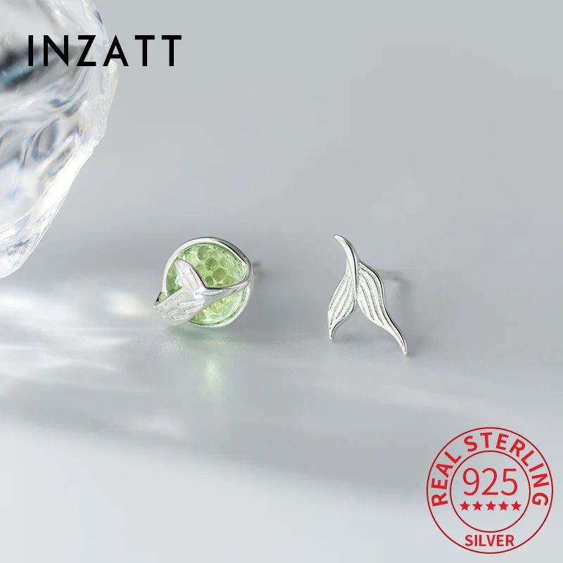 

INZATT Real 925 Sterling Silver Asymmetric Fish Tail Stud Earrings for Women Classic Fine Jewelry Minimalist Animal Accessories