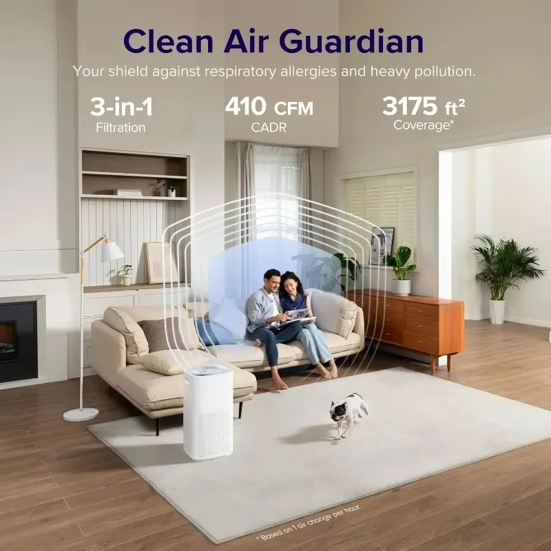 VENTE CHAUDE! Purificateurs d'air pour la maison grande pièce jusqu'à 3175 m2. Ft avec WiFi intelligent, moniteur PM2,5, capture de particules 3 en 1