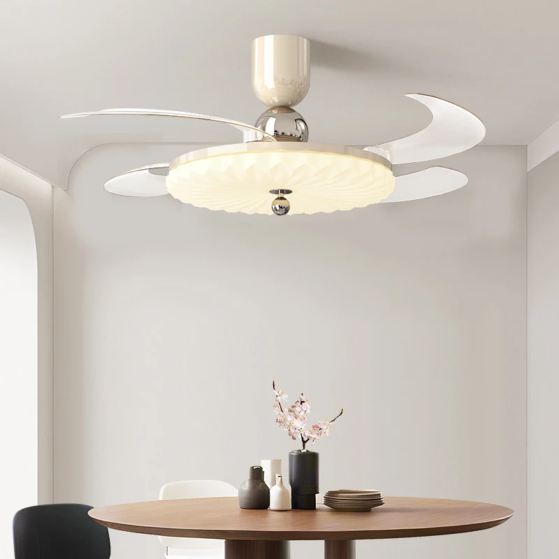 Antique Fan Light Dining Room Bedroom Retro Walnut Color Invisible Fan Living Room Eye Protection Smart Ceiling Fan Light