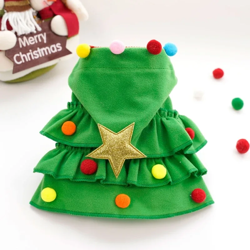 Dog Christmas Outfit Elf Costume Cat Cloak Puppy Clothes Kitten Cape Xmas Tree Costumes For Small Dogs Cats Pet Santa Gifts