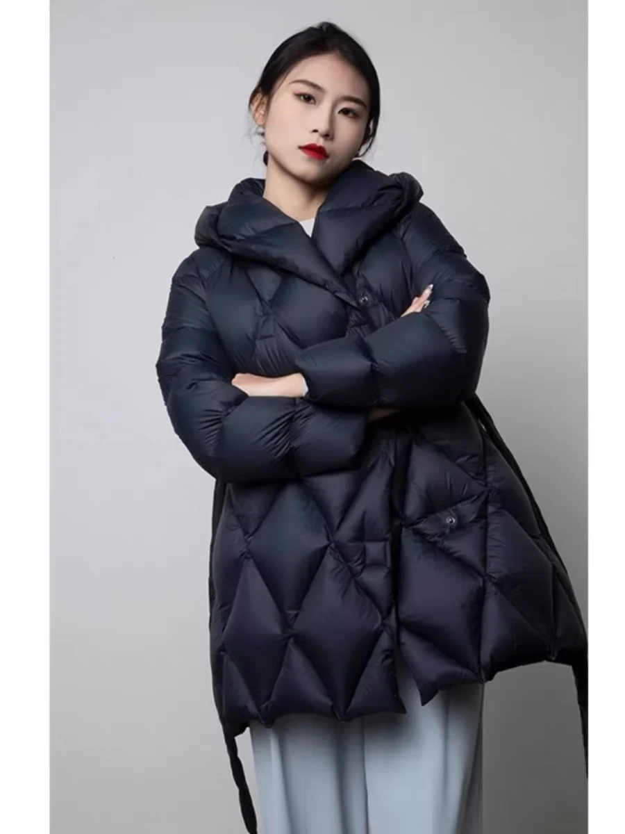 

2025 Women's Clothing Waist slimming diamond check mid-length coat Autumn Winter New 1103
