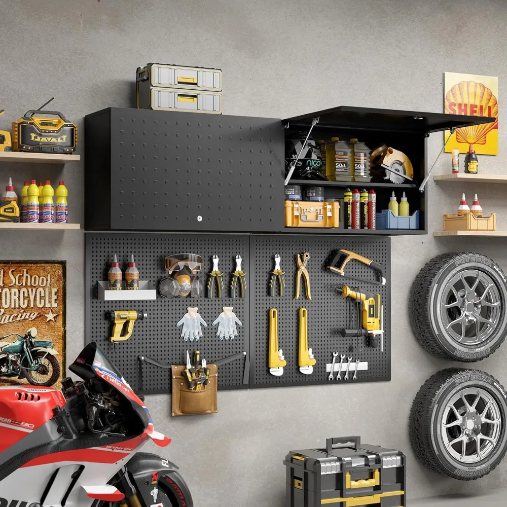 ตู้เก็บของติดผนังโลหะแบบปรับได้พร้อมกุญแจล็อคสำหรับโรงรถ, ตู้เก็บของแบบพับได้สำหรับรถพ่วง, โซลูชั่นการจัดระเบียบที่รูปตัวยู