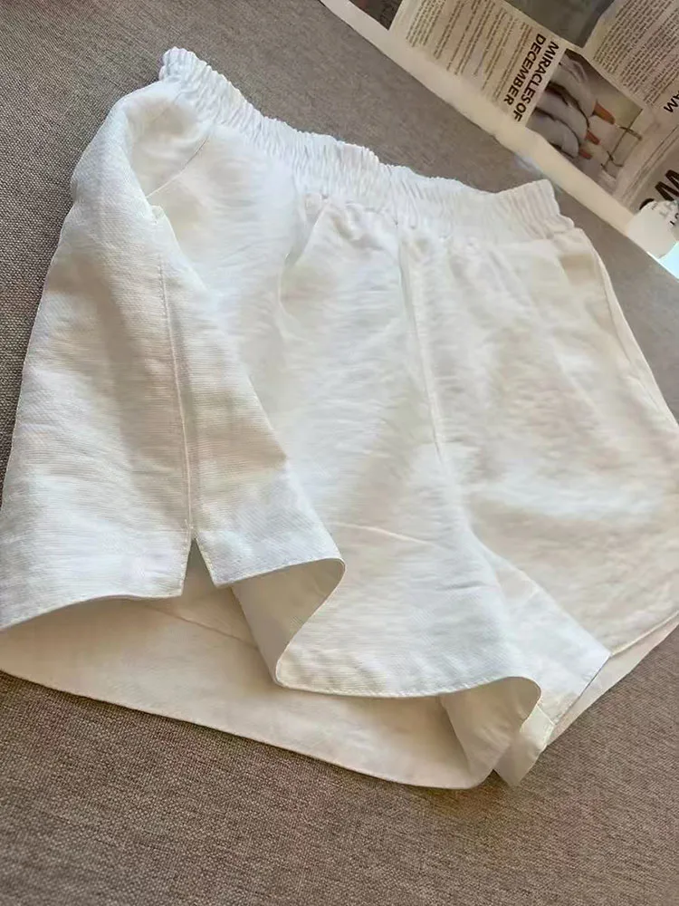 Off White Cotton Wide Leg Shorts Women Summer Loose Casual Slit Shorts Korean High Waist Streetwear All Match A Line Shorts