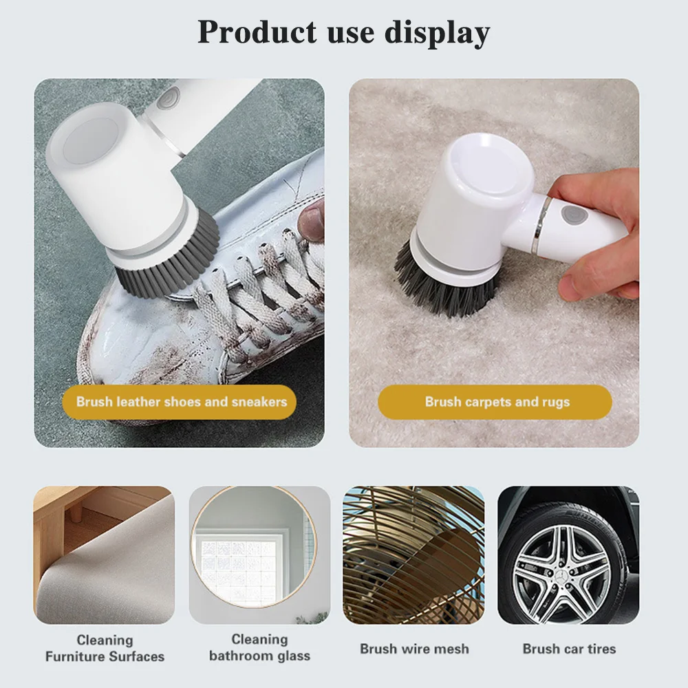 6 in 1 Electric Cleaning Brush Rotating for Kitchen Bathroom Toilet Window Household Cleaning Machine Electric Spin Scrubber