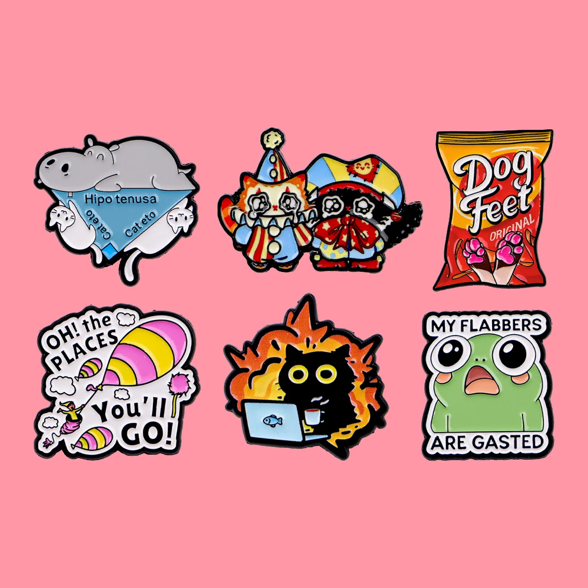 Potato Chip Dog Paw Enamel Pin Frog Black Cat Joker Brooch Pines Lapel Pins Badge on Backpack Clothing Accessories Jewelry Gifts