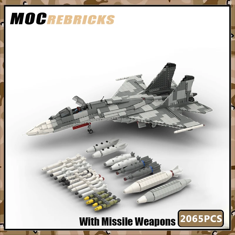 MOC Modern Military Series Russia Sukhoi SU-35 Flanker Fighter Building Block Soviet Union Education Airplane Model DIY Kid Gift