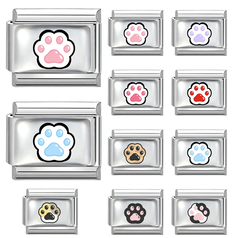 Breloque italienne Y2K mignonne et colorée en forme de patte de chat ou de chien, compatible avec les bracelets en acier inoxydable de 9 mm, pour femmes et hommes, fabrication de bijoux DIY, cadeaux, vente en gros