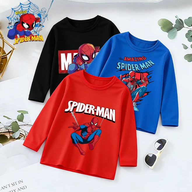 

Cute Spidermans Kids Spring Sport Streetwear Long Sleeve Thin T-shirt Movie Print Boys Pullover Clothes Game Party Birthday Gift