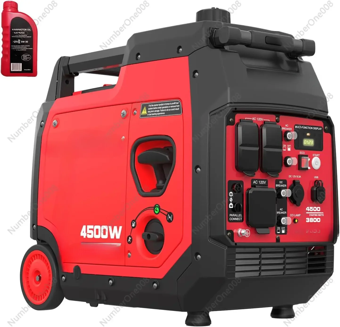 

4500-Watt Portable Inverter Generator with CO Sensor Electric Start Gas Powered RV Ready Wheel Handle Kit