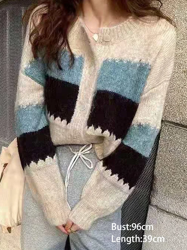 موضة جديدة منقوشة سترة قصيرة سترة المرأة الخريف الشتاء عادية محبوك المرأة سترة معطف مكتب سيدة الملابس الشتوية