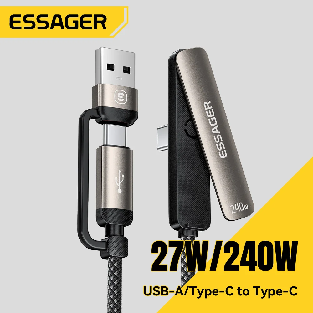 Essager 2 in 1エルボーケーブル 240W USB Cケーブル(スマホスタンド付き)iPhone 17 16 Pro Max iPad用 Type Cケーブル Macbook Xiaomi Samsung S25対応