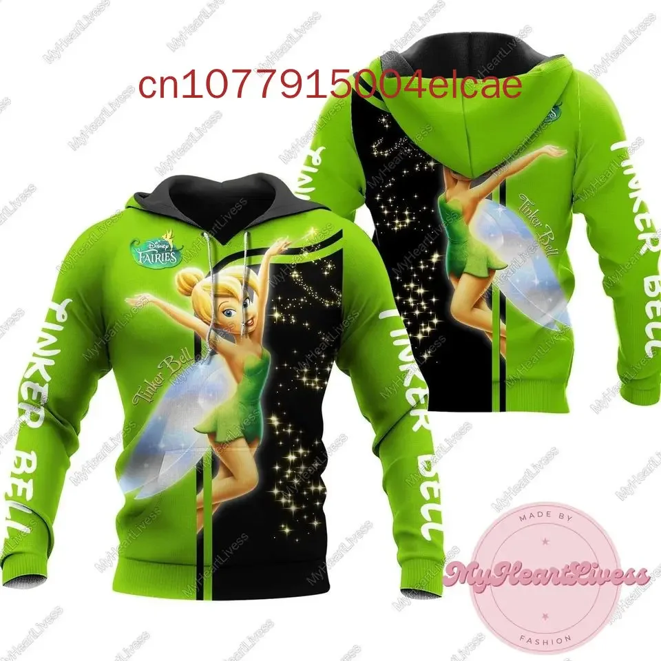 2024 New Disney Tinker Bell Hoodie 3D Printed Street Fashion Y2K Men's and Women's Pullover Hoodies