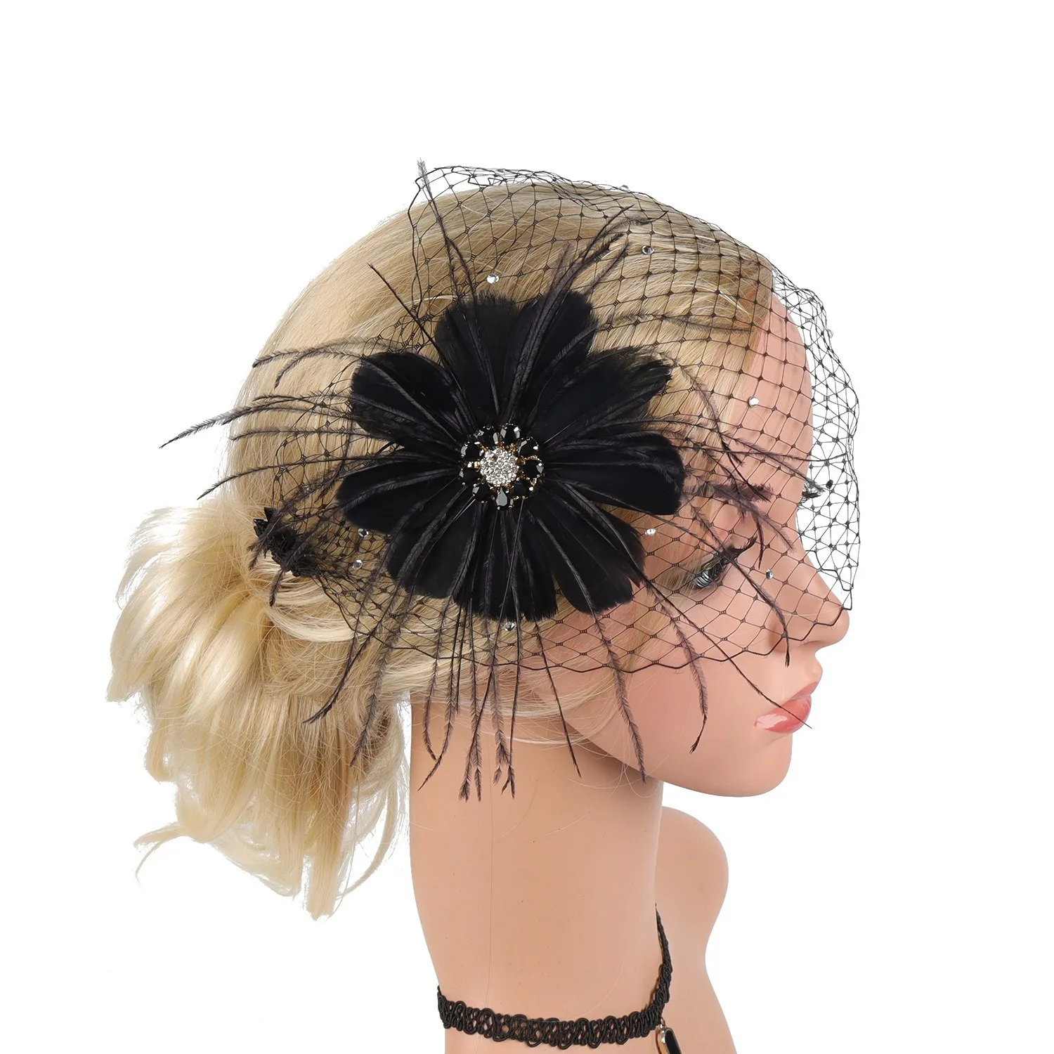 Womens Felt Fascinator Hat Fishnet Veil Small Plush Wave Point Decor Hair Clips Wedding Bridal Cocktail Headwear Fasciantor