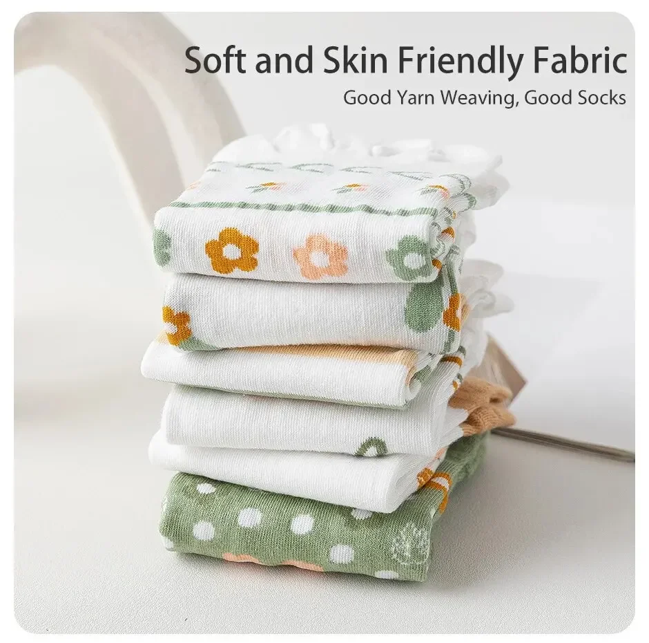6 Paare/los Kawaii Nette Fünf Finger Socken Frauen Sommer Dünne Söckchen mit Separaten Finger Baumwolle Floral Grün Zehen Socken – Detail 6