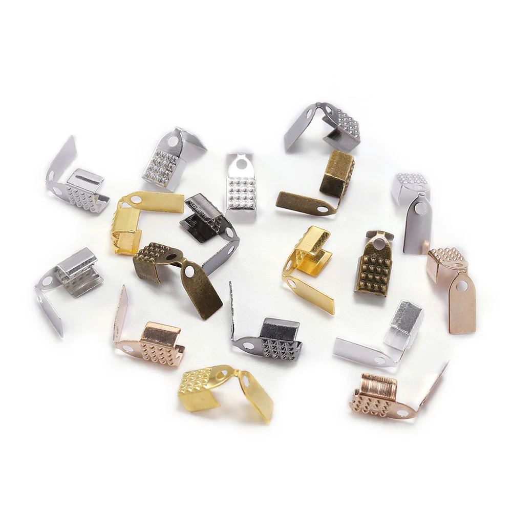 100 stücke 4 5 6mm Metalls eil verschluss Crimp falte über Kabel End kappe Leder Clip Stecker für DIY Schmuck Herstellung Ergebnisse liefert