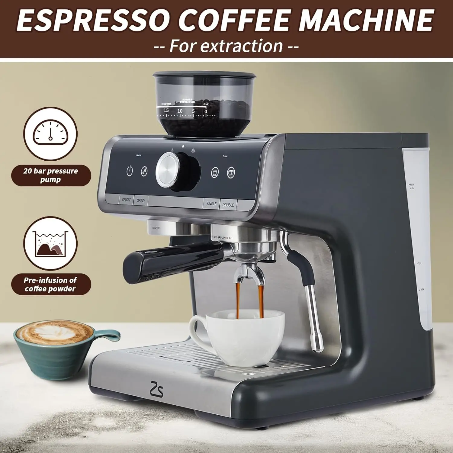 20 Bar Professional Espresso Machine with Grinder