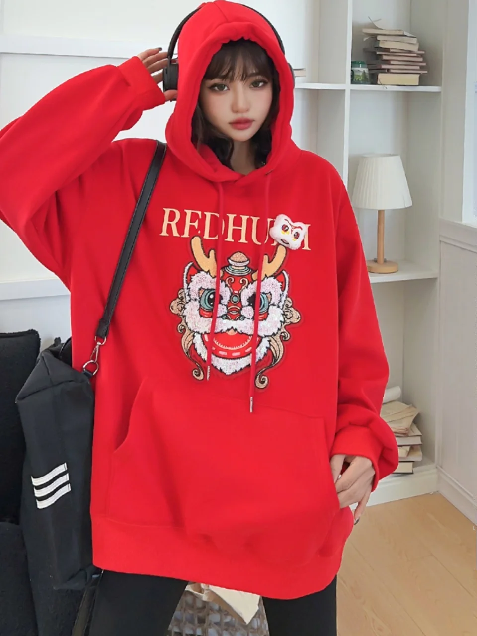 Heavy Industry Cartoon Embroidery Hoodie Coat Women Spring Autumn Fashion Korean-Style Loose Casual Pullover Sweatshirts Female