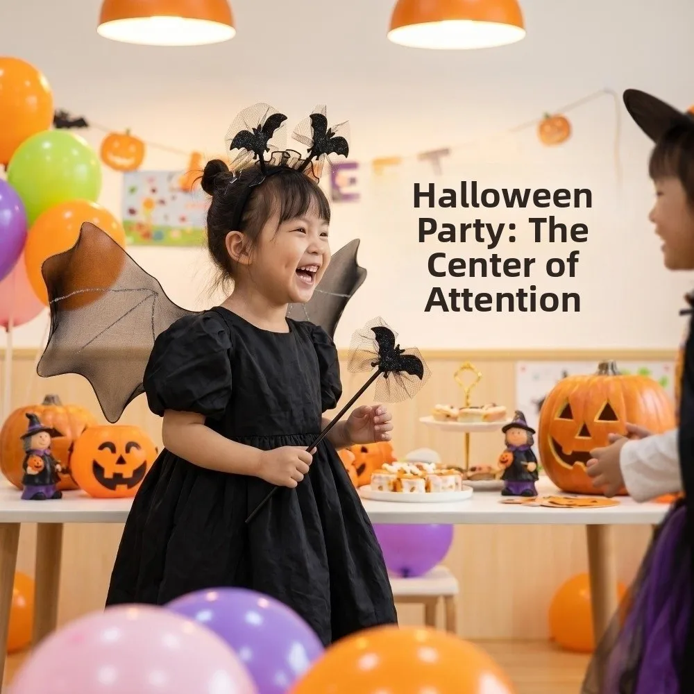 Spider Web Children Costume Set Bat Wing Headband Magic Wand Cosplay Outfit Lightweight Breathable Halloween Kids Skirt - view 4