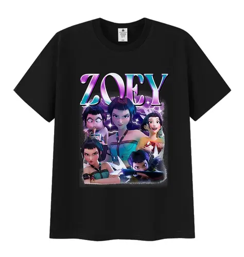 Zoey Huntrix Kpop Demon Hunters 2025 camisetas gráficas hombres mujeres Retro alta calidad moda camiseta Casual camisetas de algodón de gran tamaño