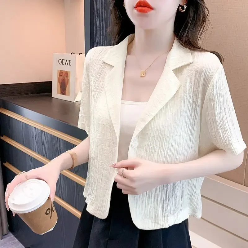 Summer Elegant and High End, Simple Commuting and Leisure Versatile Solid Color Hollow Pit Stripe Short Sleeved Suit Coat B827