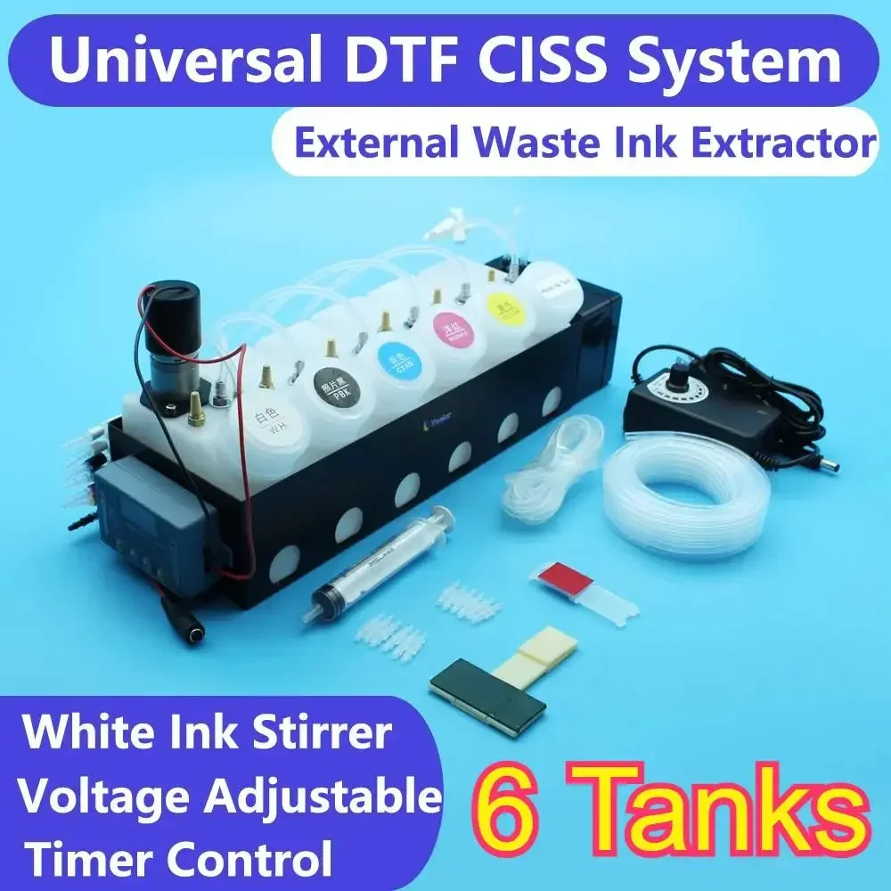 

6 Tanks CISS Convert DTF Ink System External Waste Ink Extractor Device For Epson DTF Printer L18050 L8050 ET8550 XP15000 L1800