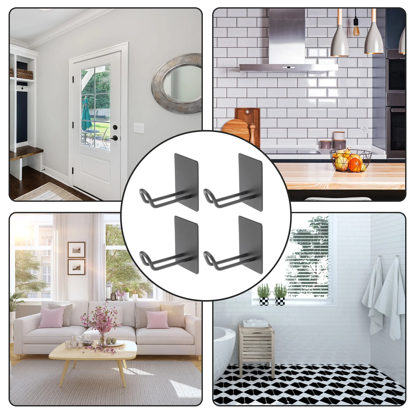 

4Pcs Durable Adhesive Wall Hooks Punch-Free Coat Hooks Bathroom Towel Hangers Black Wall Hanger Coat Hanging Hook