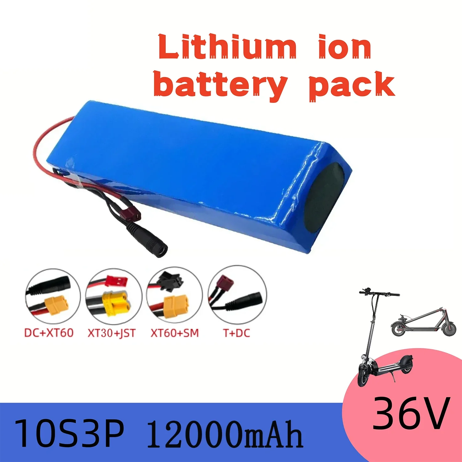 Rechargeable Lithium Battery 36V 20Ah 18650 Pack 10S3P 1000W with BMS for Bicycle Scooter Battery Pack+Charger