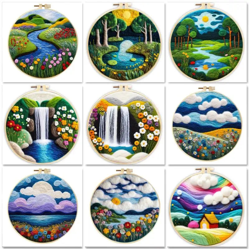

GATYZTORY 20x20cm Frame Wool Felt Kit Needle Felting Landscape Creative Felt Painting DIY Wool Craft Wool Felting Kit For Adult