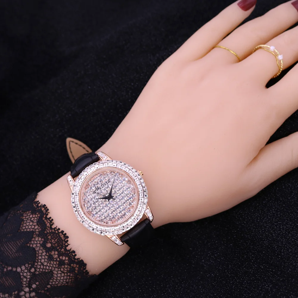 ¡Oferta! Melissa-reloj con cristales para hombre y mujer, pulsera de cuero, sin horario, caja de regalo