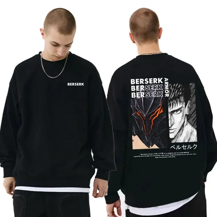 

Anime Berserk Guts Double Sided Graphic Pullover Swordsman Gatsu Pullovers Men Women Oversized Fashion Vintage Gym Sweatshirt