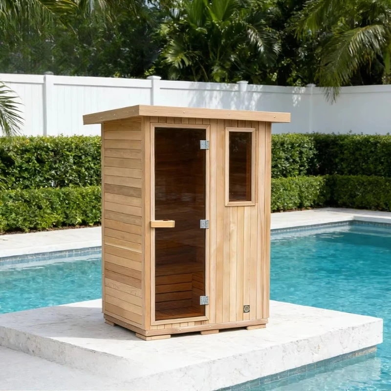Factory wholesale electric heating redwood 2 people outdoor Finnish wet steam sauna square environmentally friendly sauna room