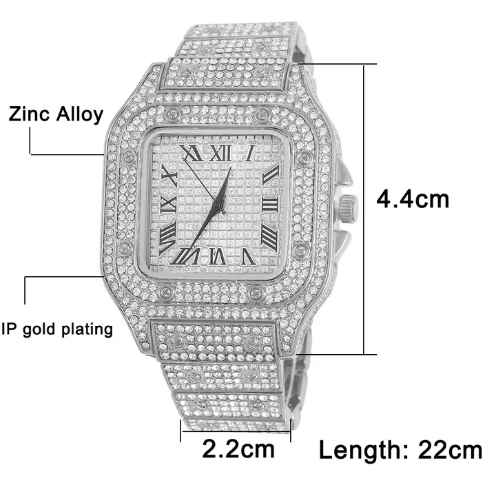 Men Women Hip Hop 16mm Iced Out Crystal Cuban Chain Necklace+Bracelet Set With Variety Of Styles Personality Rhinestone Watch