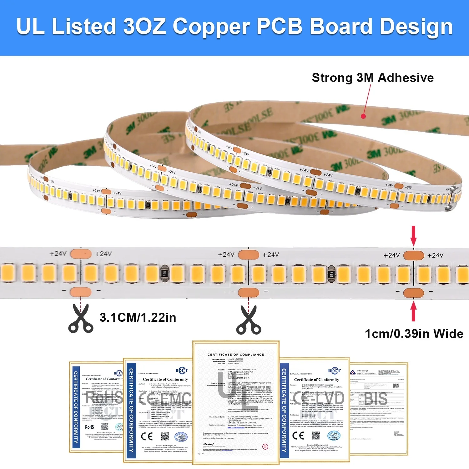 Bande lumineuse LED 2835 Super brillante, 92 + CRI 256 LED s/m, 16,4 pieds, Flexible, variable, SMD2835, éclairage LED 3000K-6000K DC24V